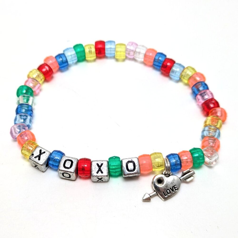 Handmade XOXO Heart Rainbow Beaded Bracelet Preppy Pastel Kawaii Vintage 90s